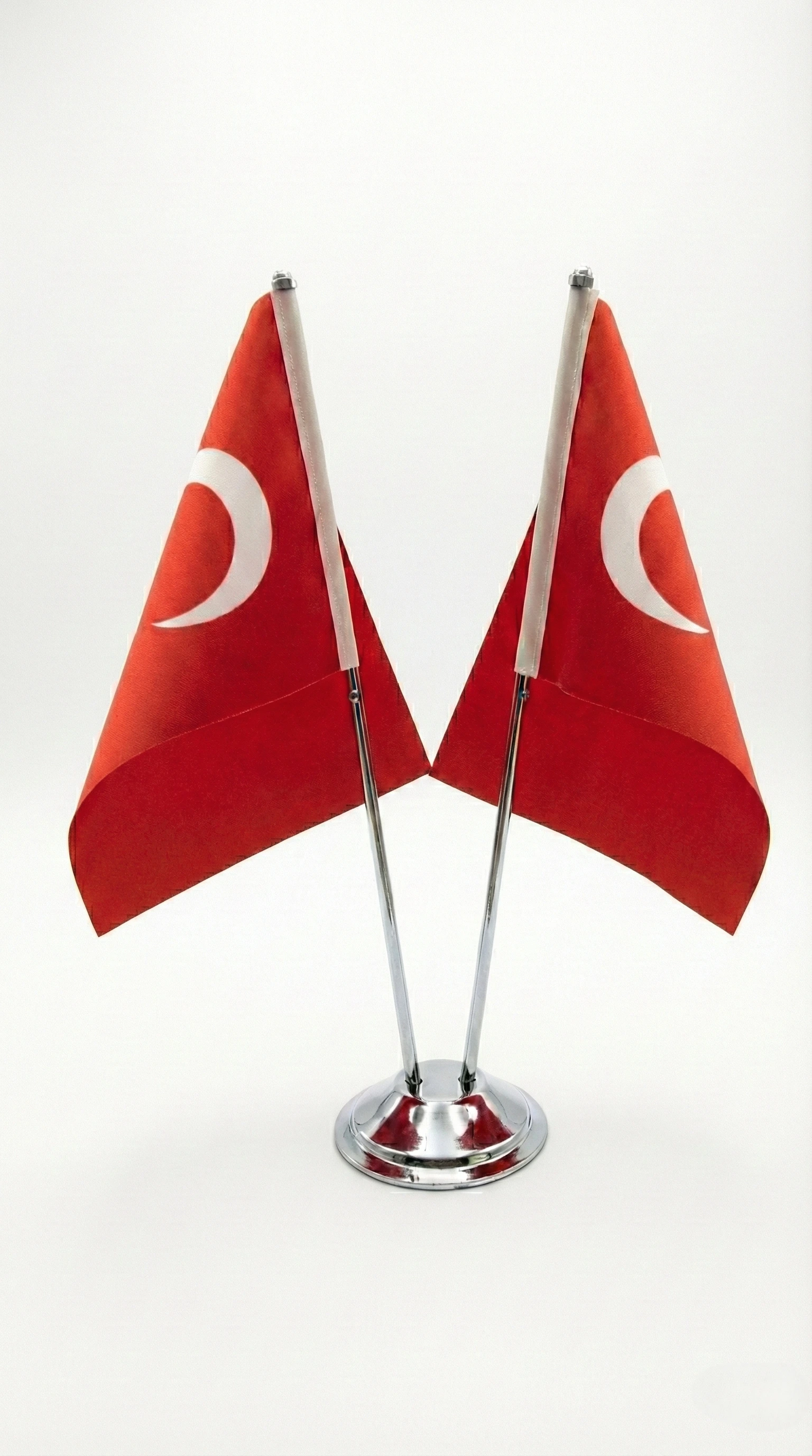 Çiftli Masaüstü Bayrak Direği (Krom Kaplama)