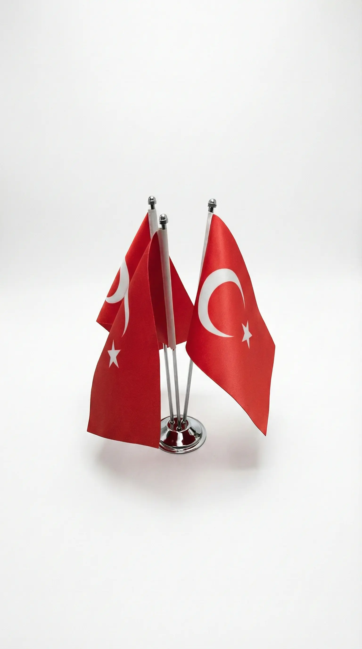 Üçlü Masaüstü Bayrak Direği (Krom Kaplama)